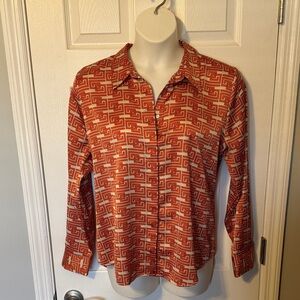 Ann Taylor Red Geometric Button Down Shirt